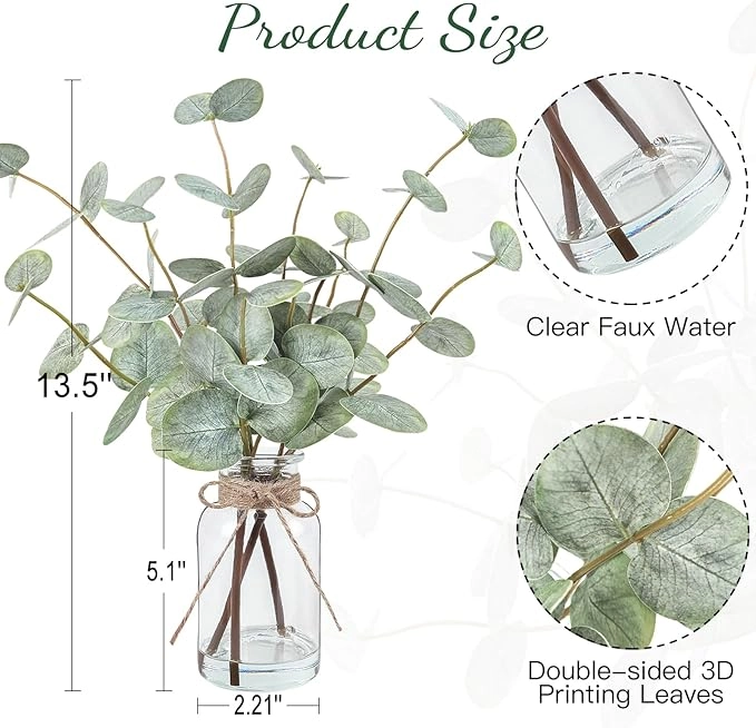 MinimalKind |Artificial Eucalyptus Plant in Glass Vase - Image 2